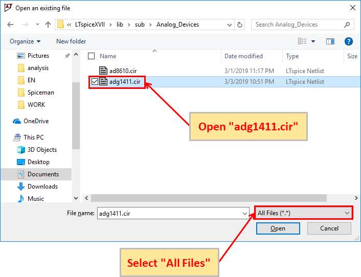 LTspice XVII Open adg1411.cir