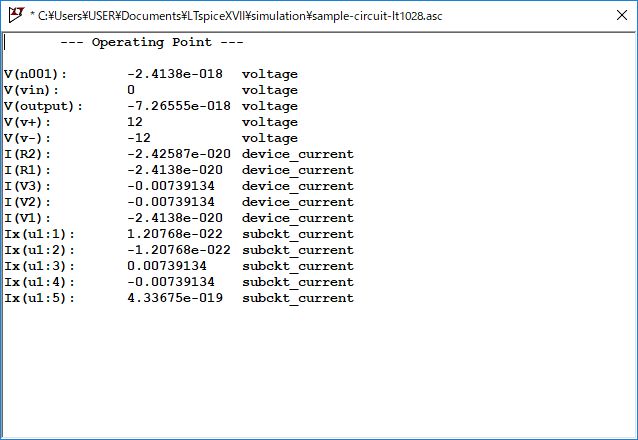 LTspice XVII DC Operating Point Analysis(.op)