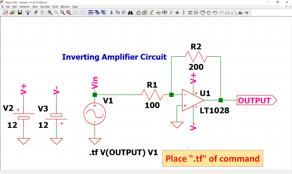 LTspice XVII Place .tf command