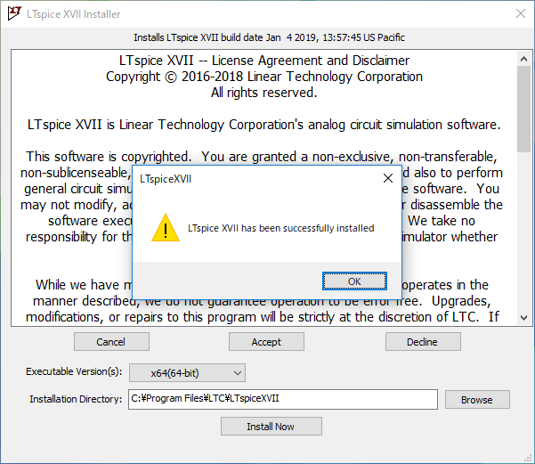 LTspice XVII Installation Successful