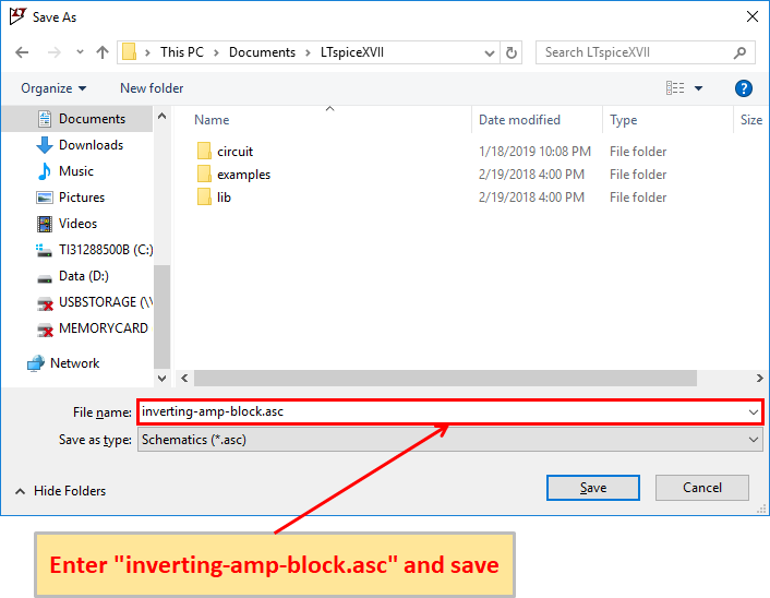 LTspice XVII Save inverting-amp-block.asc