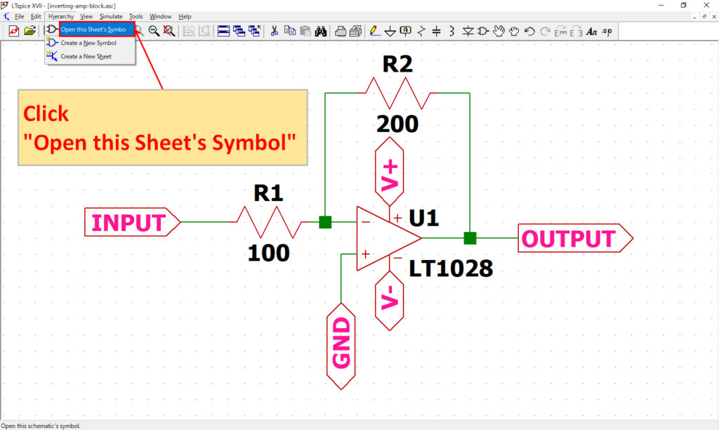 LTspice XVII Open this Sheet's Symbol