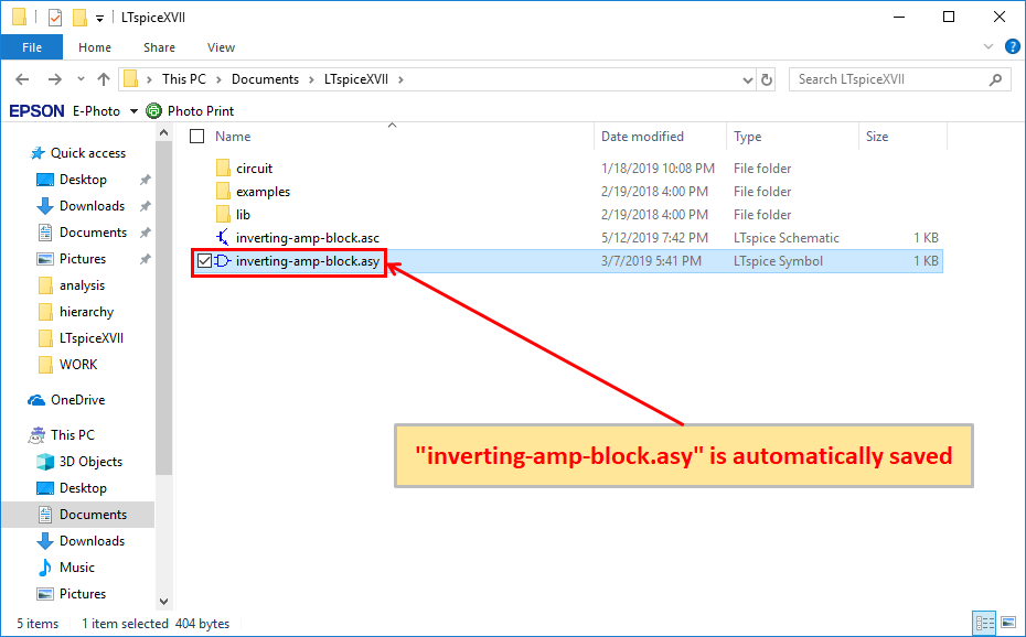 LTspice XVII inverting-amp-block.asy automatically saved