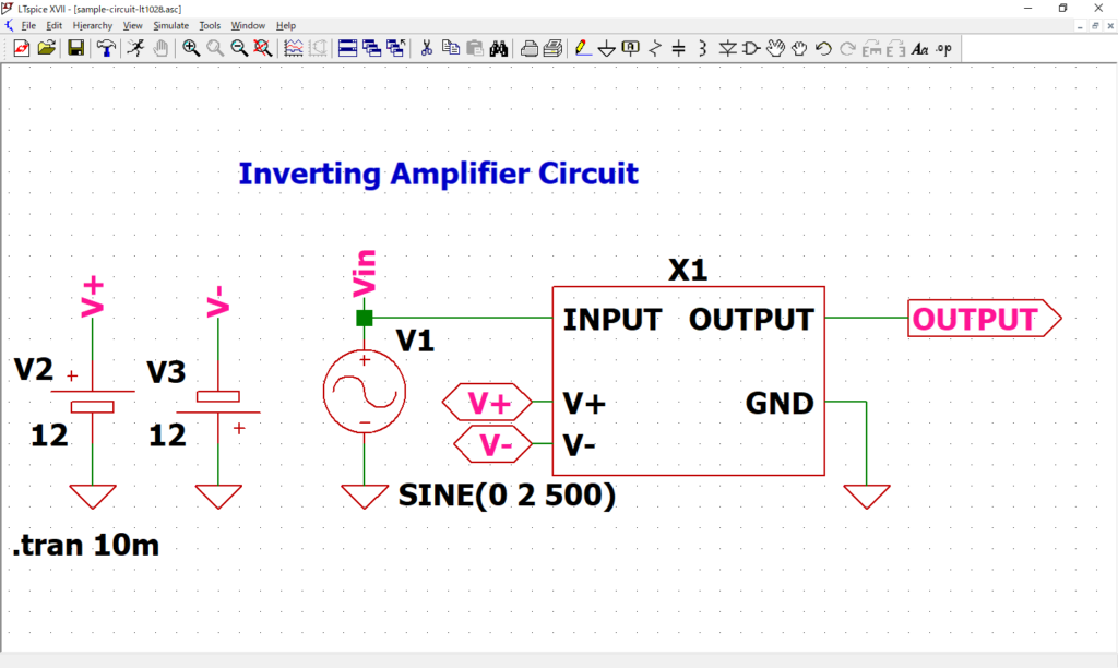 LTspice XVII Place inverting-amp-block