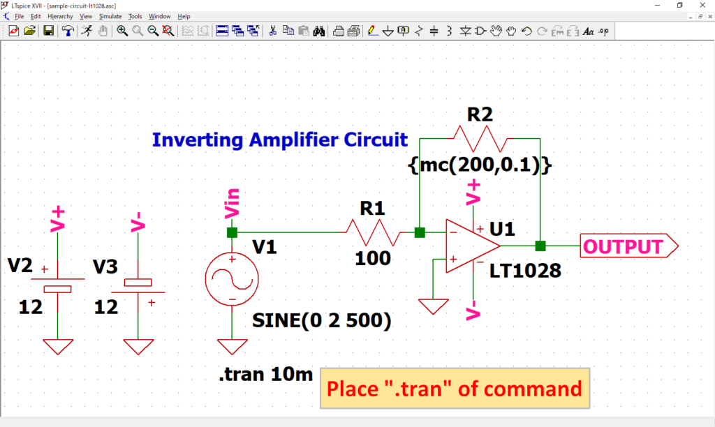 LTspice XVII Place .tran command