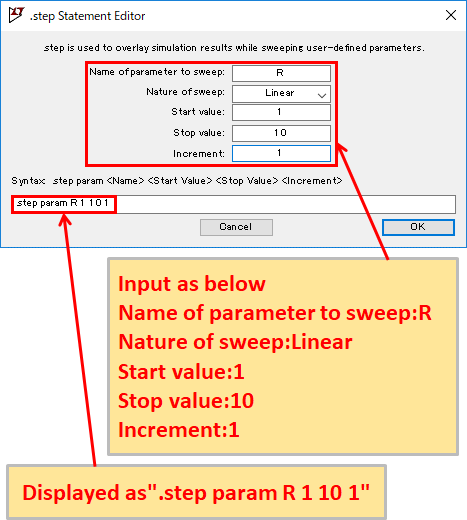 LTspice XVII .step Statement Editor