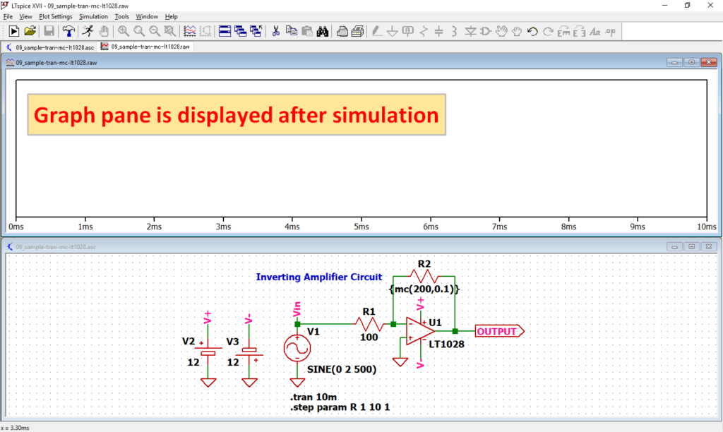 LTspice XVII Graph pane Displayed