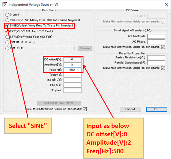 LTspice XVII Signal source setting