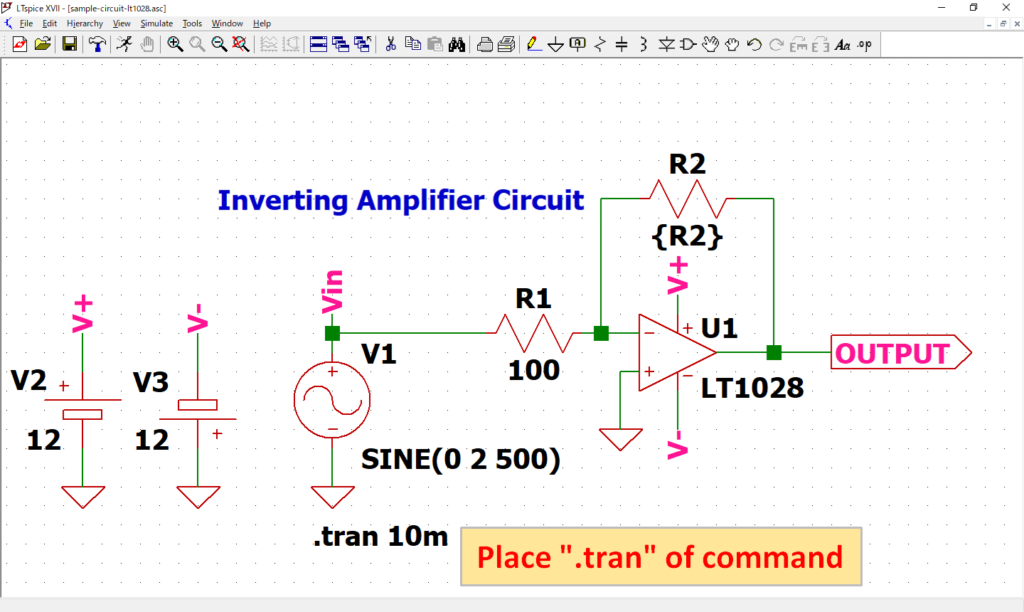 LTspice XVII Place .tran command