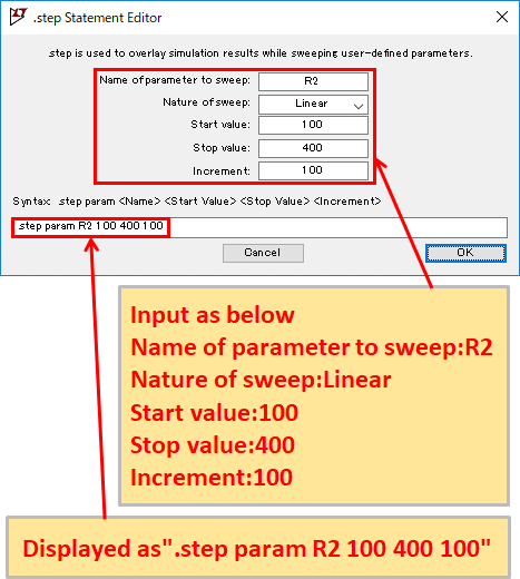 LTspice XVII .step Statement Editor