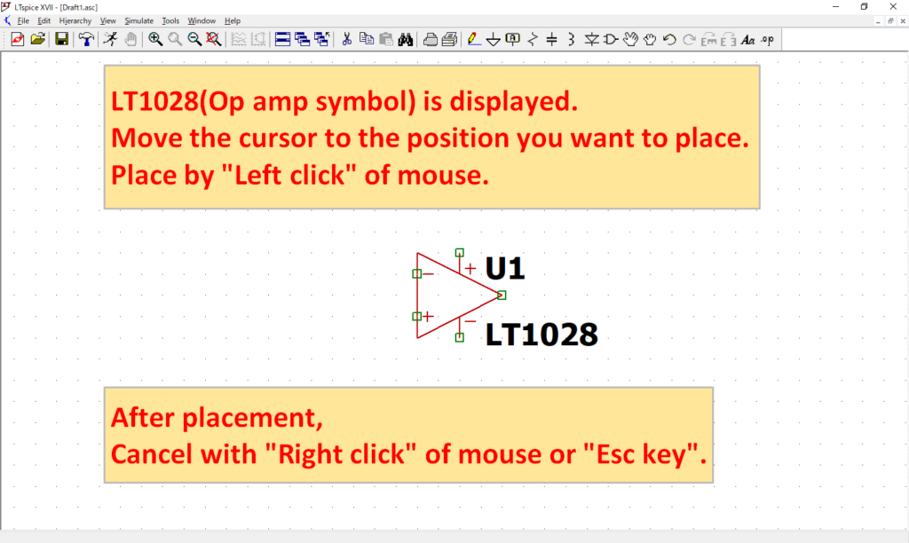 LTspice XVII LT1028 Placement