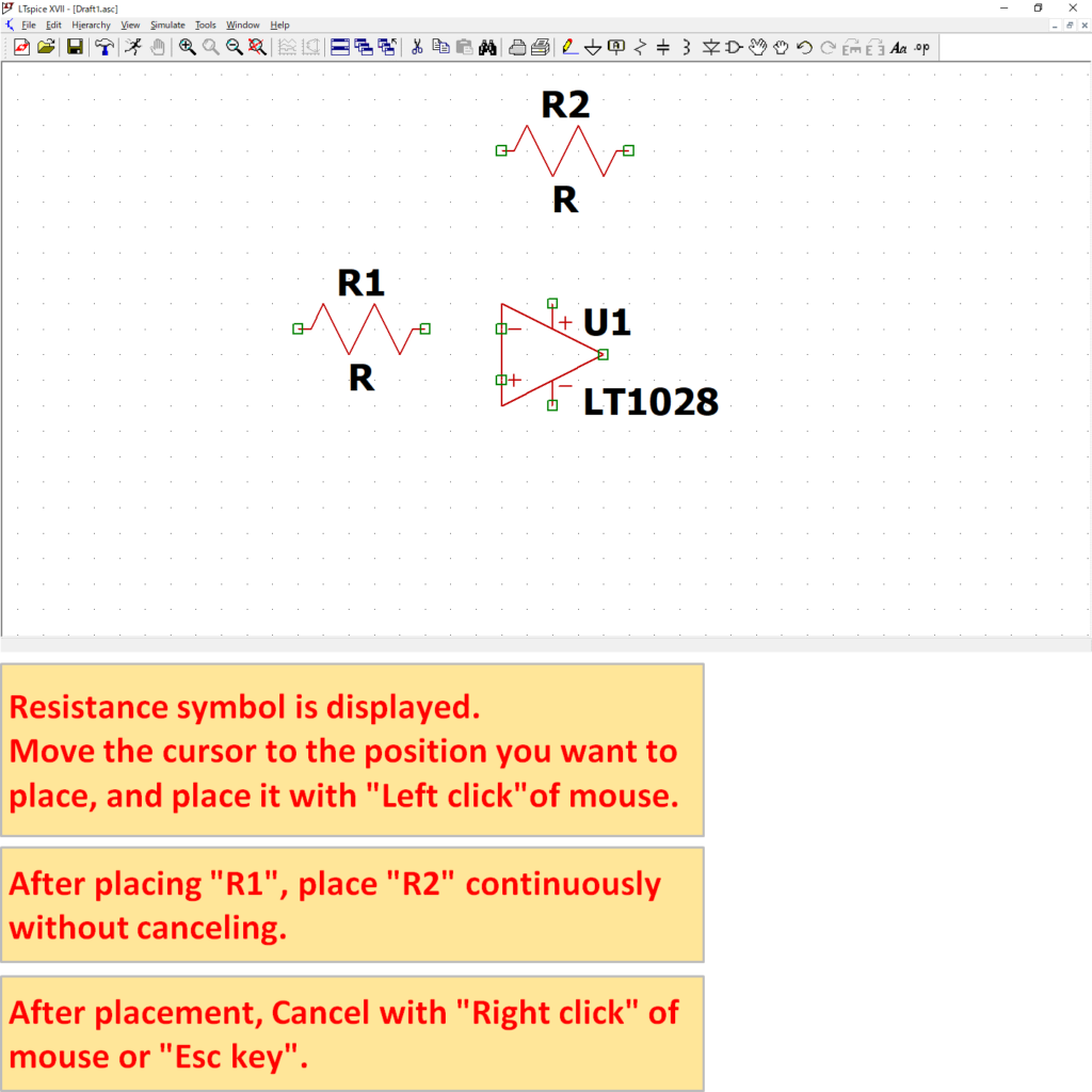 LTspice XVII Resistance Placement