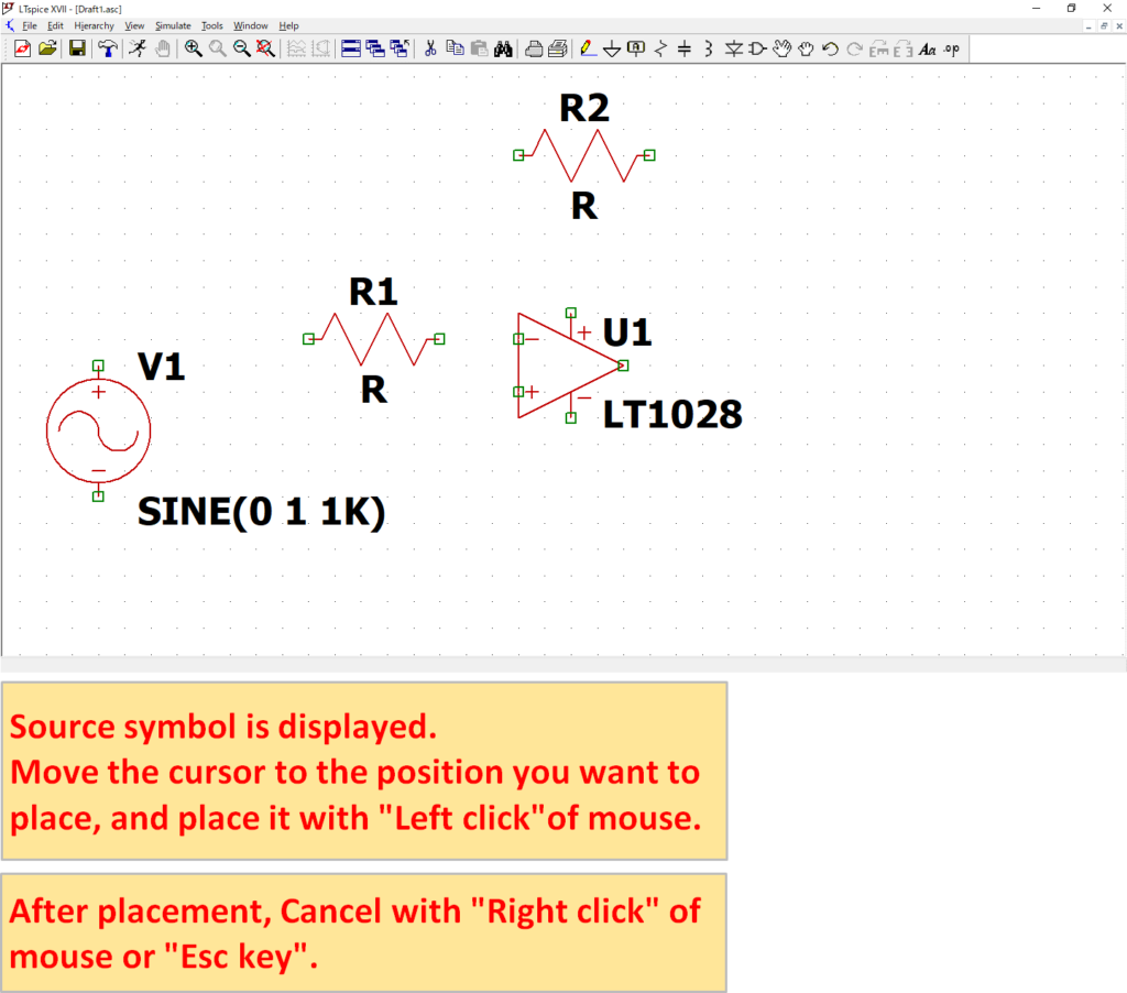 LTspice XVII Signal Source Placement