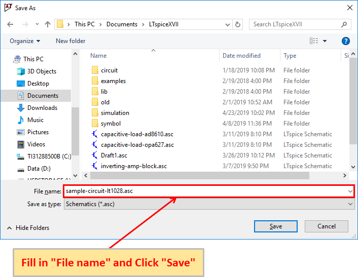 LTspice XVII File name Save
