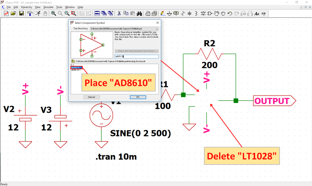 LTspice XVII Place AD8610