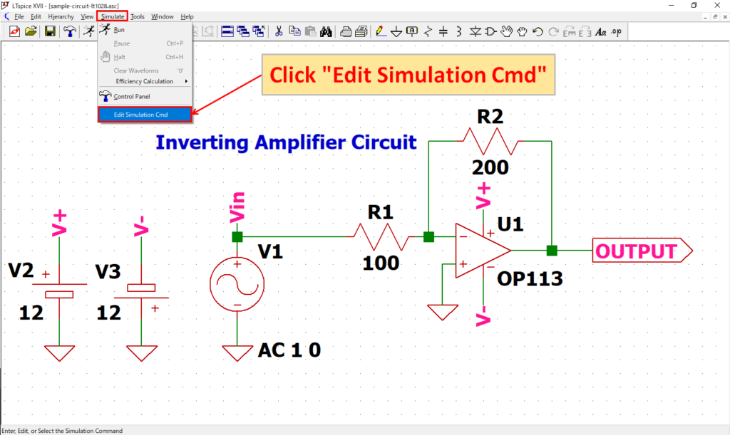 LTspice XVII Edit Simulation Cmd