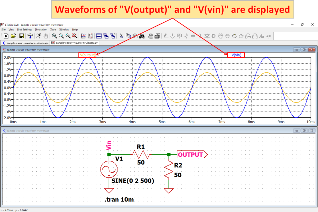 LTspice XVII Waveform V(output) V(vin)