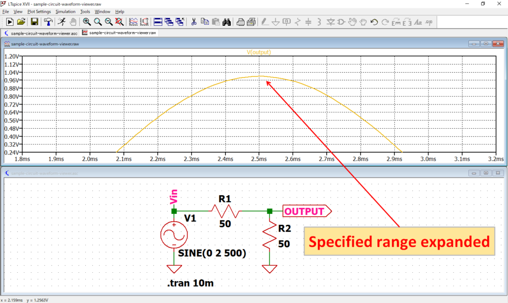 LTspice XVII Specified range expanded