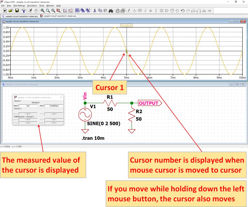 LTspice XVII Move 1st Cursor