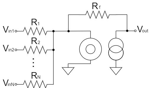 Op-Amp Summing Amplifier Circuit Nullor Model