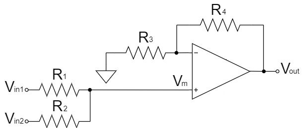 Op-Amp Summing Amplifier Average Non-inverting Amplifier Circuit