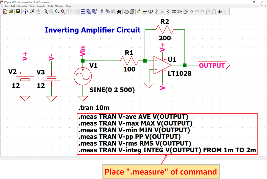 LTspice XVII .measure time axis measurement range measure