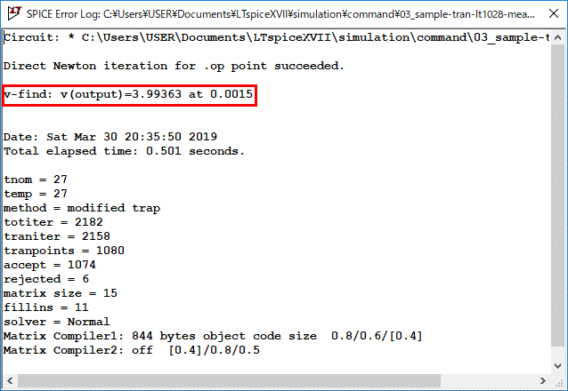 LTspice XVII .measure time axis measurement point log