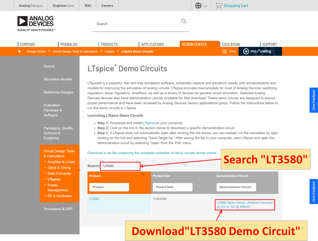 LTspice XVII LT3580 demo circuit download