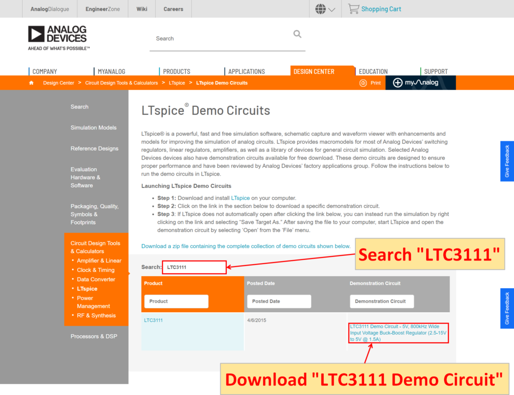 LTspice XVII LTC3111 demo circuit download