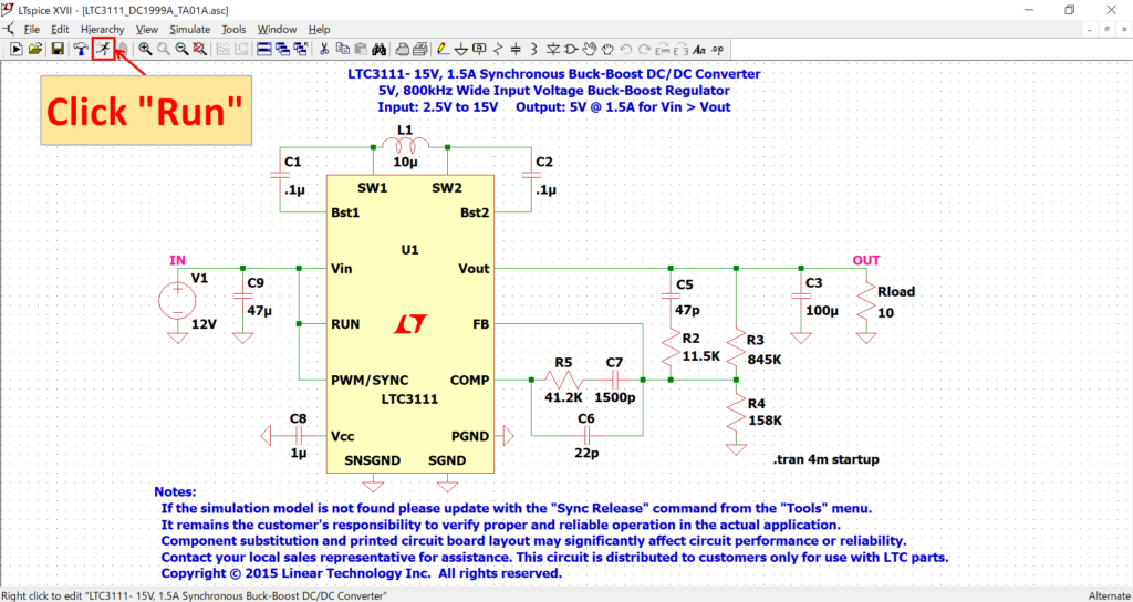 LTspice XVII LTC3111 simulation run