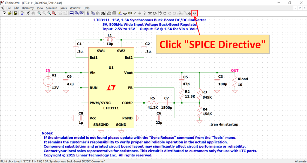 LTspice XVII LTC3111 SPICE Directive