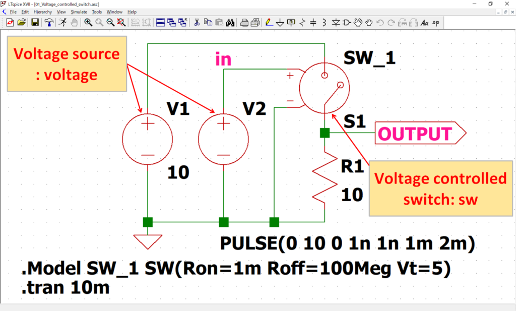 LTspice XVII Voltage controlled switch Circuit