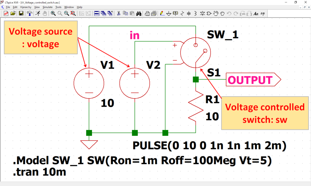 LTspice XVII Voltage conrtolled switch Schematic Drawing