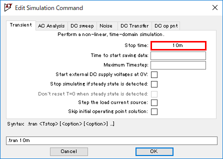 LTspice XVII Voltage conrtolled switch Transient Analysis Setting