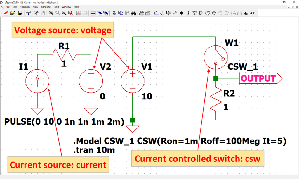 LTspice XVII Current controlled switch Schematic Drawing
