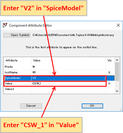 LTspice XVII Current controlled switch Setting