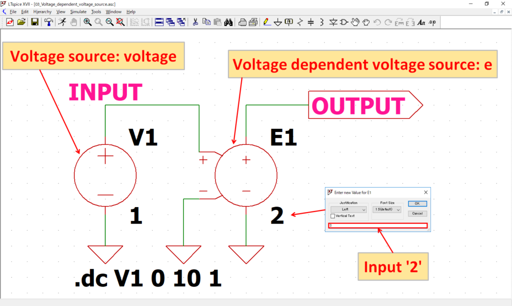 LTspice XVII Voltage dependent voltage source DC Sweep Analysis
