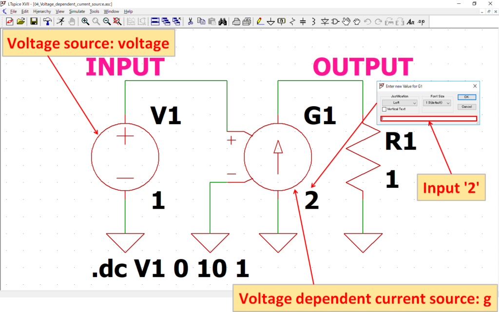 LTspice XVII Voltage dependent current source DC Sweep Analysis