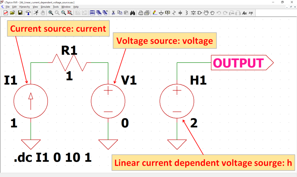 LTspice XVII Linear current dependent voltage source DC Sweep Analysis