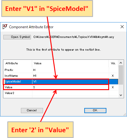 LTspice XVII Linear current dependent voltage source Setting