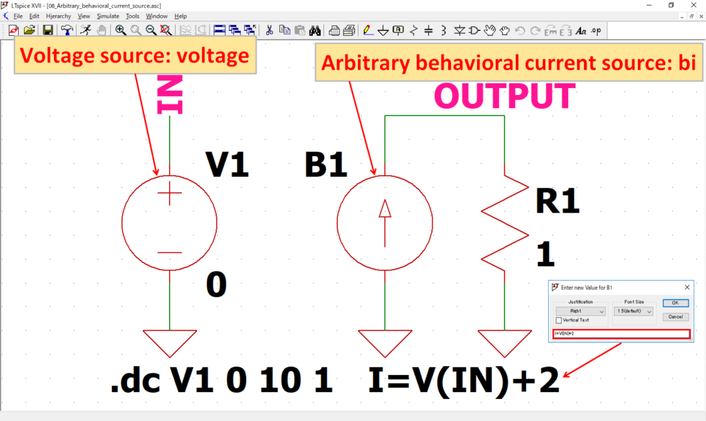 LTspice XVII Arbitrary behavioral current source DC Sweep Analysis