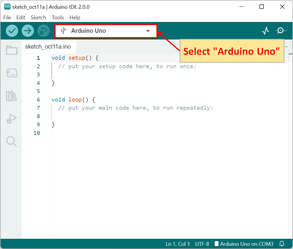 Arduino IDE Select Ardino board