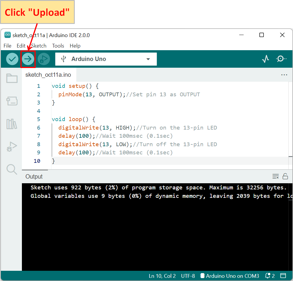 Arduino IDE upload LED blinks at 0.1 second intervals