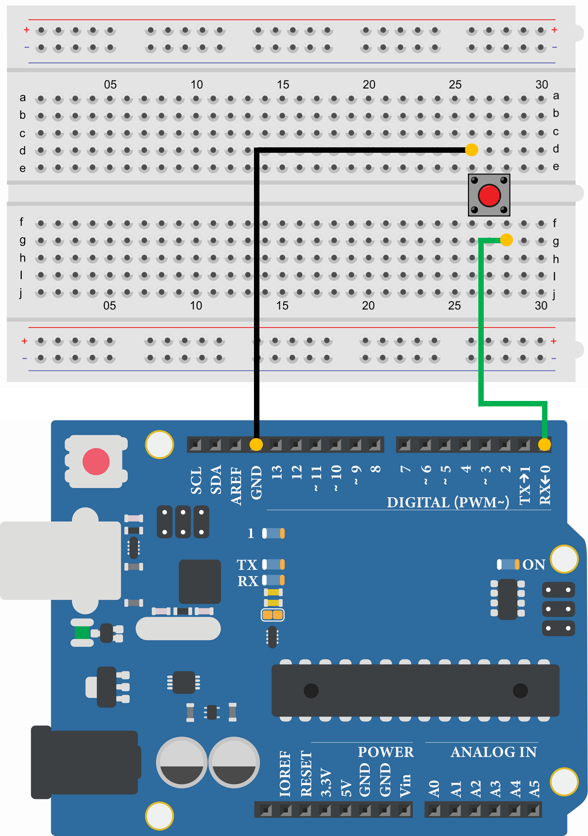 Arduino Uno Tact Switch Reads the input status of the switch(Input Pull-up) Wiring Diagram